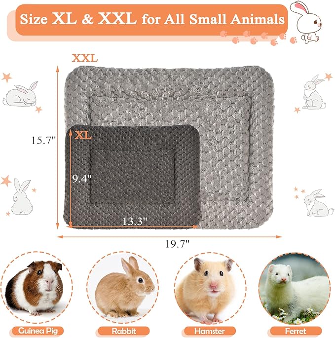 Small Animal Bed Mat, Soft & Warm, Suitable for Guinea Pig, Hamster, Rabbit, Rat and Bearded Dragon (X-Large(13.3''x9.4''), Star Brown)