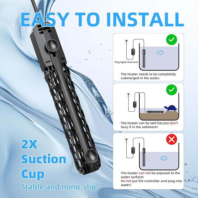 FREESEA Aquarium Heater for Fish Tank: 100W/200W/300W/500W Submersible Fish Tank Heater with Over-Temperature and Off-Water Protection for 75-120 Gallon Saltwater and Freshwater