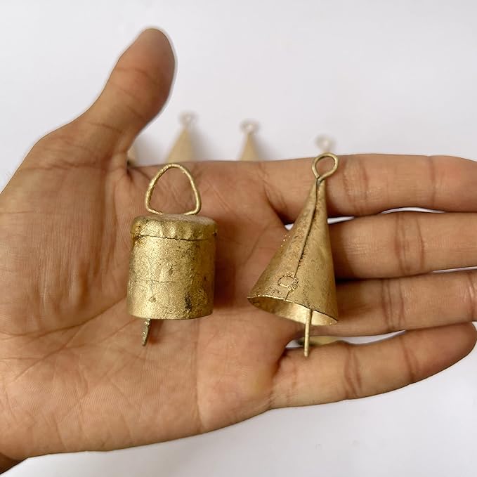 Rustic Metal Bells 10 Pcs - Vintage Christmas Decorations, Small Bells for Crafts, Jingle & Witch Bells, Cow Bells, Mini Antique Gold Bells, Boho Hanging Ornaments, Farmhouse Decor, Garland