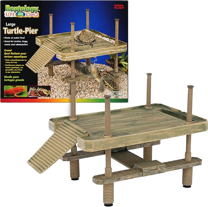 Penn-Plax Reptology Aquatic Turtle Pier and Basking Platform | Floating Above Tank | Decorative, Functional, and Naturally Inspired for Aquariums and Terrariums | Large Size (REP603)