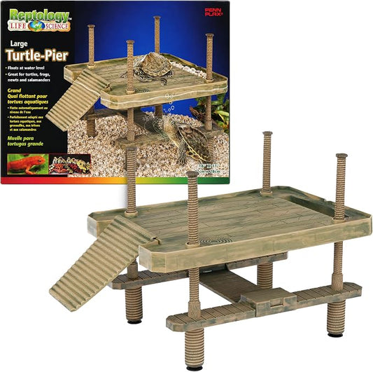 Penn-Plax Reptology Aquatic Turtle Pier and Basking Platform | Floating Above Tank | Decorative, Functional, and Naturally Inspired for Aquariums and Terrariums | Large Size (REP603)