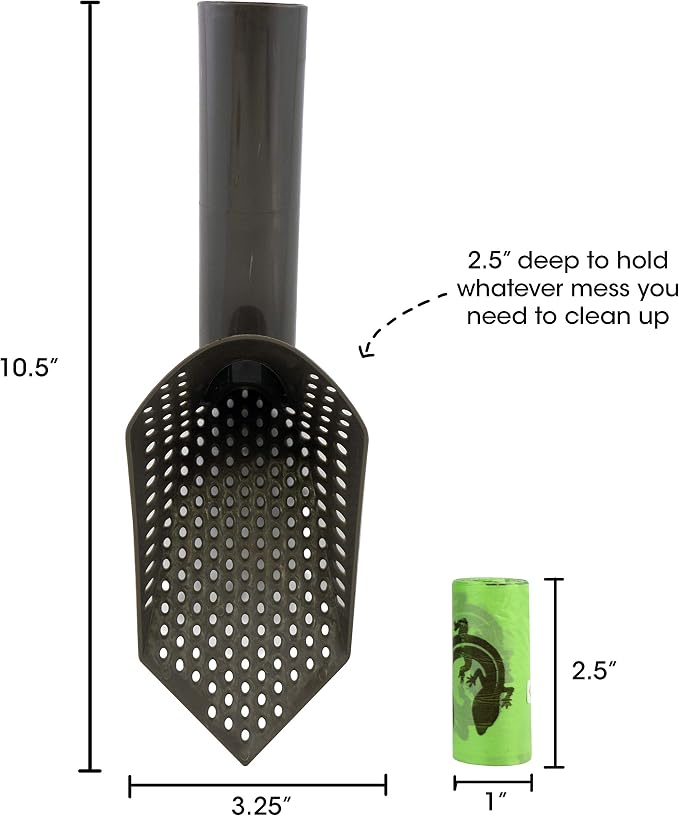 Cold Life Super Scoop Sifter Terrarium Bedding Substrate and Small Pet Cage Cleaner Shovel with 10 ct Poop Bags