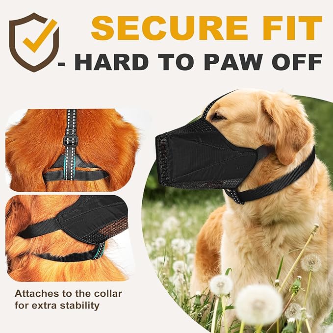 Mesh Dog Muzzle, Breathable Soft Dog Muzzle with Reflective Straps for Secure Fit, Prevents Biting, Chewing Scavenging – Adjustable for Small Medium Large Dogs,Black,S