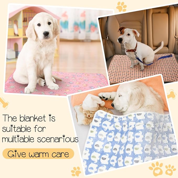 Tatuo 12 Pieces 41 x 30 Inch Dog Blanket Super Soft Warm Cat Sleep Mat Pet Kitten Doggy Fluffy Fleece Blankets with Cute Dog Paw Bone Star Elephant Patterns Printed Fluffy Blanket for Small Cat Puppy