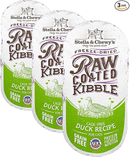 Stella & Chewy's Raw Coated Cat Food - High Protein, Grain-Free Kibble with Cage-Free Duck - Premium Digestive Support with Probiotics - All Natural Small Kibble - Perfect for Picky Eaters - 5 lb Bag