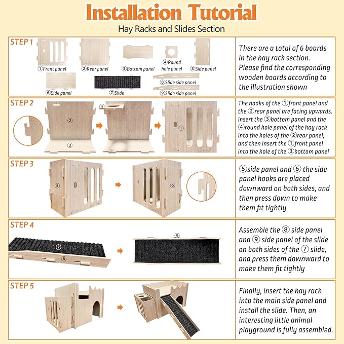 kathson Wood Guinea Pig Hideout Small Rabbit Hideout with Water and Hay Feeder Ramp, Easy to Assemble Wooden Hamster House for Small Animal Bunny Chinchilla Rat Hedgehog with 2xGuinea Pig Cage Liners