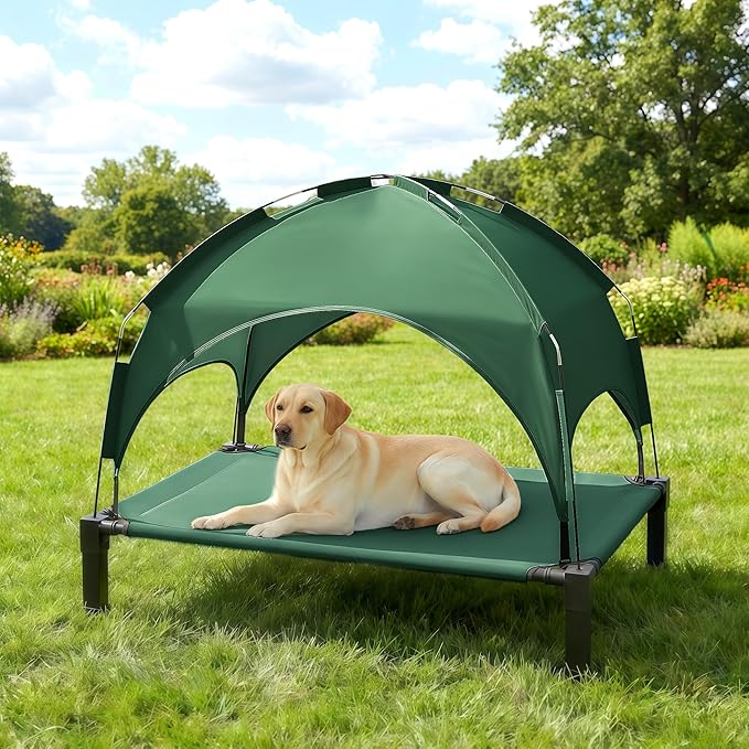 Heeyoo Elevated Dog Bed with Removable Canopy, Portable Dog Cot with Sun Protection Shade Tent, Raised Pet Cooling Cot Bed for Dogs, 42in