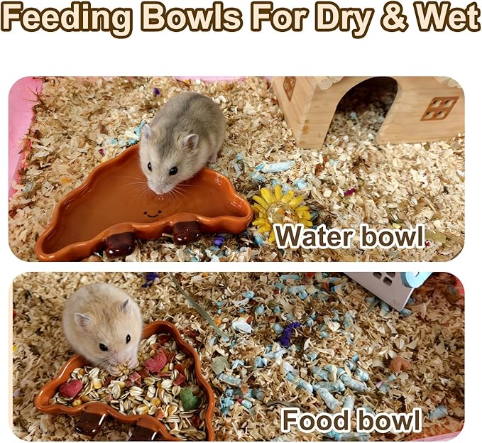 2PCS Hamster Bowl, Bread Shaped Hamster Food Dish Ceramic Food Water Feeding Bowl Small Animal Bowls for Gerbil Rat Hedgehog (Triangular Bread)