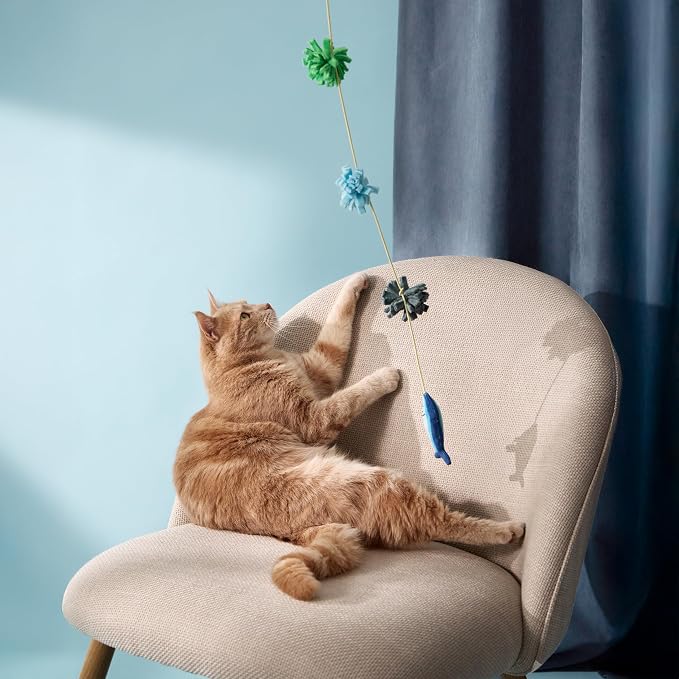 Cat Toys | Plush Fish Teaser Cat Wand Toy | Eco Friendly Interactive Cat Toys for Indoor Cats