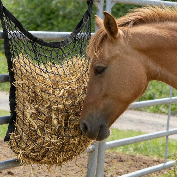 2 Pcs Slow Feed hay nets for Horses Large Capacity Hanging hay Bags 31 x 28 Inch Horse hay Feeder Suitable for All Day Feeding of Horses Goats Sheep Donkey and Trailer,Black