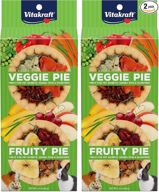 Vitakraft Veggie & Fruity Pie Treat for Pet Rabbits,Guinea Pigs,and Hamsters,2 Pies,Brown,24" x 50",1.27 Ounce,(Pack of 2)