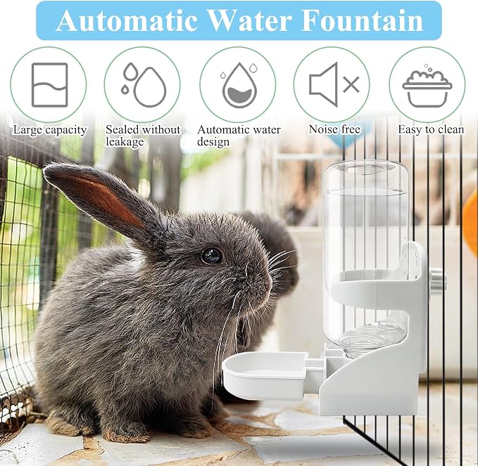 kathson Rabbit Water Dispenser for Cage 17 Oz Hanging Guinea Pig Water Bottle No Drip Gravity Automatic Bunny Water Bottle No Leak Small Animal Water Bottle for Chinchilla Ferret Hamster（White）