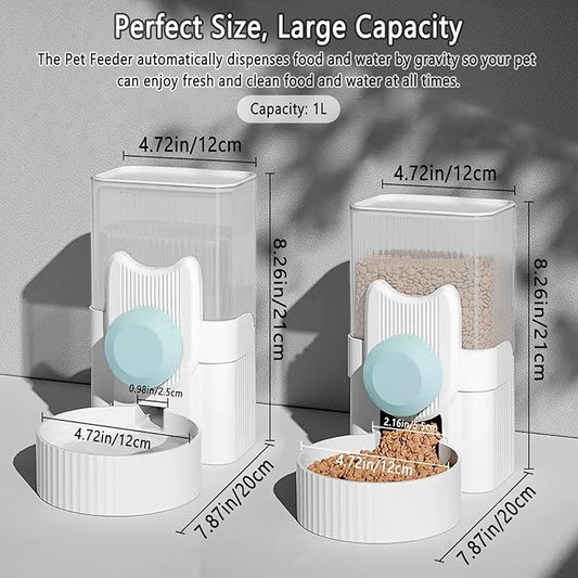kathson Hanging Automatic Pet Food and Water Dispenser,Gravity Auto Rabbit Feeder for Cage,Guinea Pig Feeder and Waterer Set,Cat Food Bowl Dog Feeding Station for Bunny,Ferret,Chinchilla (Blue)