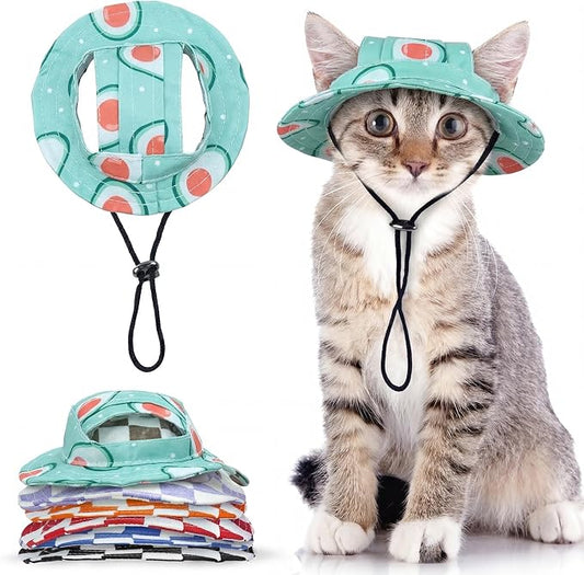 QBLEEV Cat Hats for Cats Only, Sphynx Hat with Ear Hole, Summer Cowboy Hats | Breathable kitten headwear mini sun sombrero caps, pet chihuahua sunscreen baseball outdoor climbing cap for birthday party