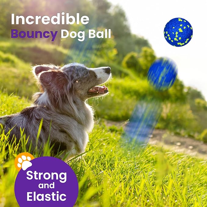 Dog Tennis Balls, 4 Pack 3" Indestructible Dog Toys for Aggressive Chewers, Outdoor Jolly Bouncy Balls, Durable Interactive Floating Dog Fetch Toy, Puppy Chew Toy for Teething, Blue White