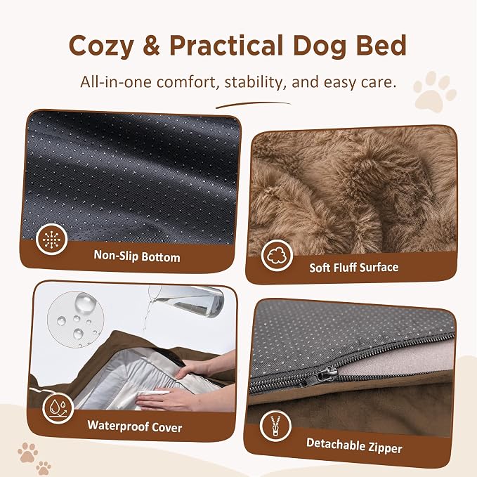 Comfort Expression Orthopedic Dog Bed for Extra Large Dogs with Bolster | Waterproof Dog Couch Bed with Washable Cover & Non-Slip Bottom, Supportive Egg Crate Foam Big Dog Bed, 53x42Inch
