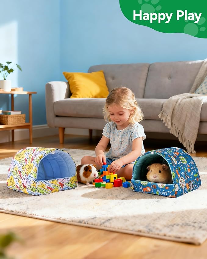 2 PCS Guinea Pig Hideout Guinea Pig House,Washable Hamster Hideout Small Animal Cage Accessories for Mouse Chinchillas Hamsters Hedgehogs Ferrets Bearded Dragons and Rats