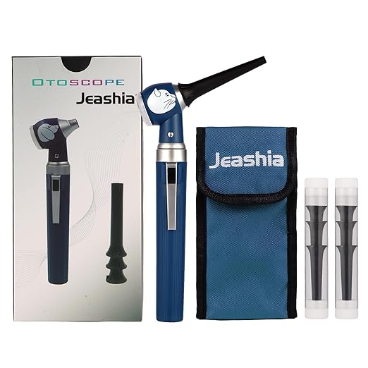 Veterinary LED Otoscope for Pets Cat-Design - Ear Infection Detector with Light, 6 Disposable Tips for Dogs & Cats, Portable Home Ear Checker (Blue)