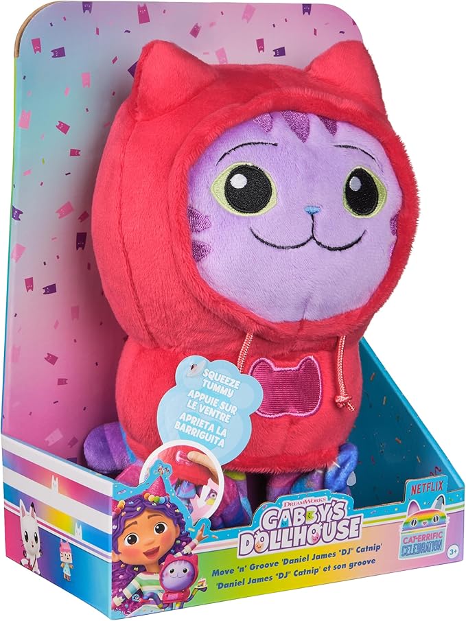 Gabby’s Dollhouse, Move & Groove Daniel James DJ Catnip Plush Toy, 10-Inch Tall Stuffed Animal with Moving Arms, Kids Toys for Girls & Boys Ages 3+
