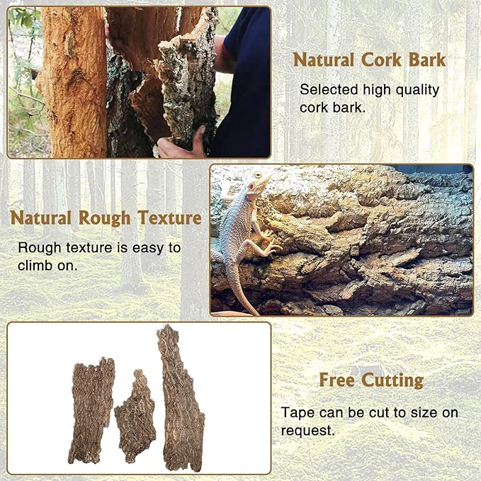 Fhiny 4 PCS Cork Bark Background, 11.6" x 7.7" Natural Cork Bark for Reptiles Bearded Dragon Climbing Backdrop Terrarium Habitat Wall Decor Accessories for Turtle Gecko Lizard Snake Spider Frog