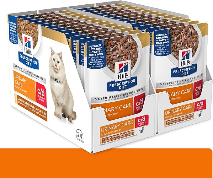 Hill's Prescription Diet c/d Multicare Stress Wet Cat Food, Chicken, Vegetables, & Rice Stew, 2.8 oz. Pouches, 24-Pack