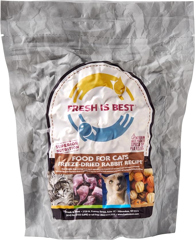 Fresh Is Best Rabbit Freeze Dried Cat Food – Raw Healthy Freeze Dried Cat Treats in Resealable Zipper Bag – High-Protein Complete Meal for All Breeds and Sizes – Made in the USA