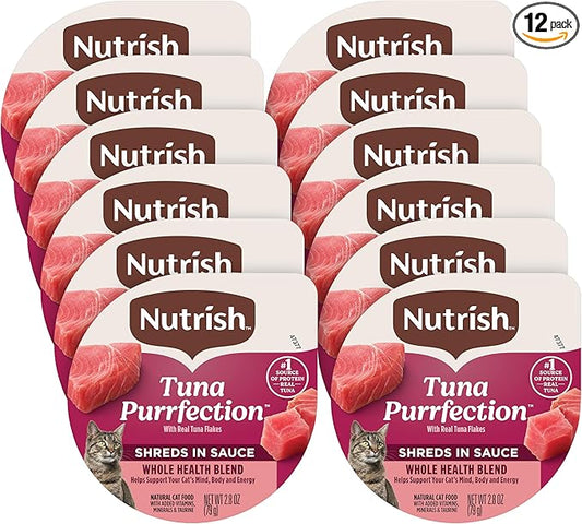 Nutrish Grain Free Wet Cat Food Tuna Purrfection Whole Health Blend with Real Tuna Flakes in a Savory Sauce, 2.8 oz. Cup (Rachael Ray) (Pack of 12)