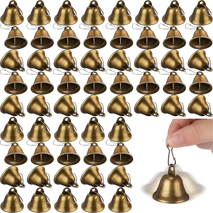 Gejoy Craft Small Brass Bells for Crafts Mini Vintage Bells with Spring Hooks Tiny for Hanging Wind Chimes Making Dog Training Doorbell Wedding Decor, 1.65 x 1.5 Inch (Bronze,120 Pieces)