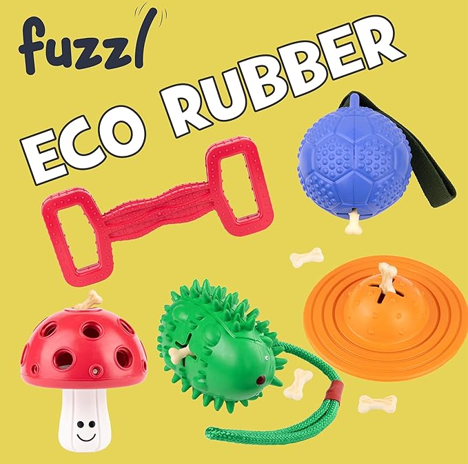 Fuzzl Eco Rubber Chuck & Treat Soccer Ball - Red - Long Lasting Dog Chew Toys for Aggressive Chewers Strong Dog Toy for Dogs Durable Puppy Toys 13cm