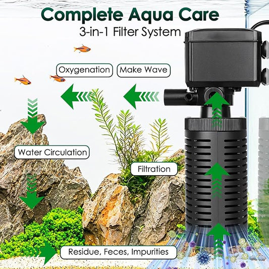 hygger 5-10 Gallon Little Submersible Aquarium Filter in-Tank Filtration with Aeration for Saltwater and Freshwater Fish Tank Internal Filters 105 GPH
