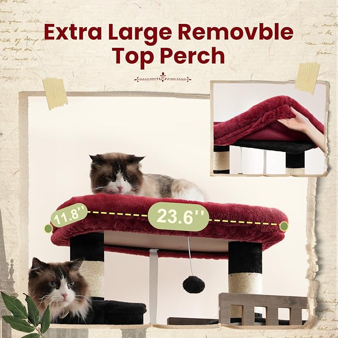 Gitelsnour Maine Coon Cat Tree, Heavy Duty Cat Tree for Indoor Cats Large Adult, Gothic Cat Tower for Large Cats 20 lbs+ with Hammock, 2 Big Perches, 2 Cat Condos, 15 Scratching Posts, Black GCT033BR