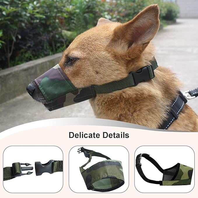 Dog Muzzles Suit, 7 PCS Adjustable Breathable Safety Small Medium Large Extra Dog Muzzles for Anti-Biting Anti-Barking Anti-Chewing Safety Protection (Camouflage)