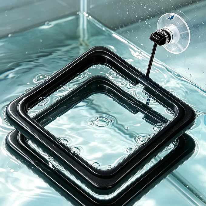 4 Pcs Fish Feeding Ring, Round & Square Floating Aquarium Feeding Ring with Suction Cup, Easy to Use for Betta, Goldfish, Guppy, Turtle & Small Fish (Black)