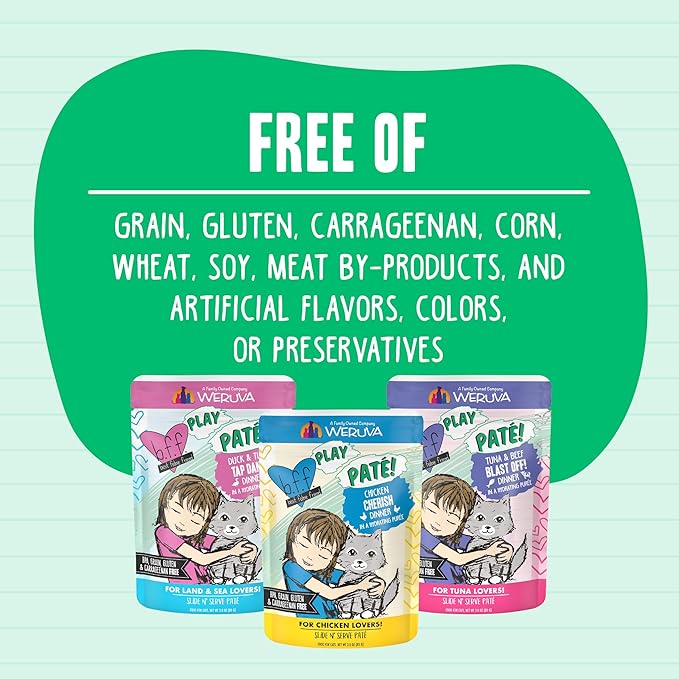 Weruva B.F.F. Play - Best Feline Friend Paté Lovers, Aw Yeah!, Tuna & Beef Blast Off! with Tuna & Beef, 3oz Pouch (Pack of 12)