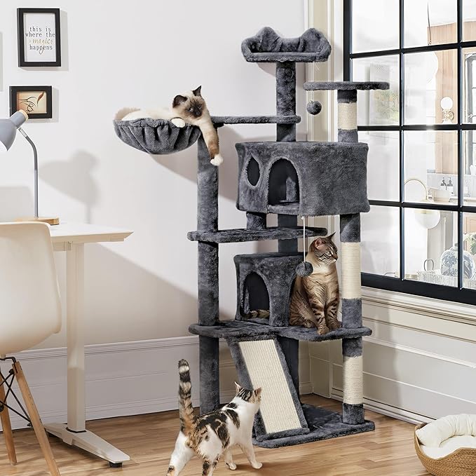 Topeakmart 57 inches Multi-Level Cat Tree Cat Condo with Scratching Posts Kittens Activity Tower Pet Play House Furniture