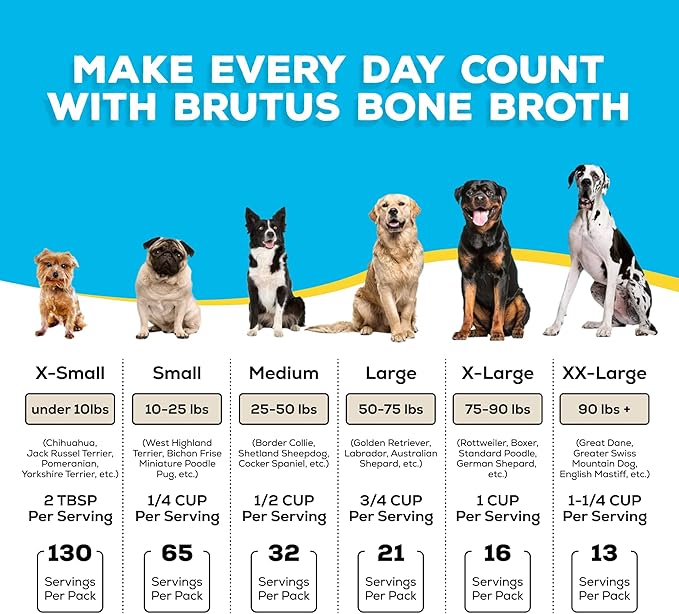Brutus Broth Dog Food Topper - Instant Bone Broth Powder for Adult Dogs - Supports Hip and Joint Function - Human-Grade Quality, Serve Dry or Wet - Beef Flavor, 3.5 oz (Pack of 1)