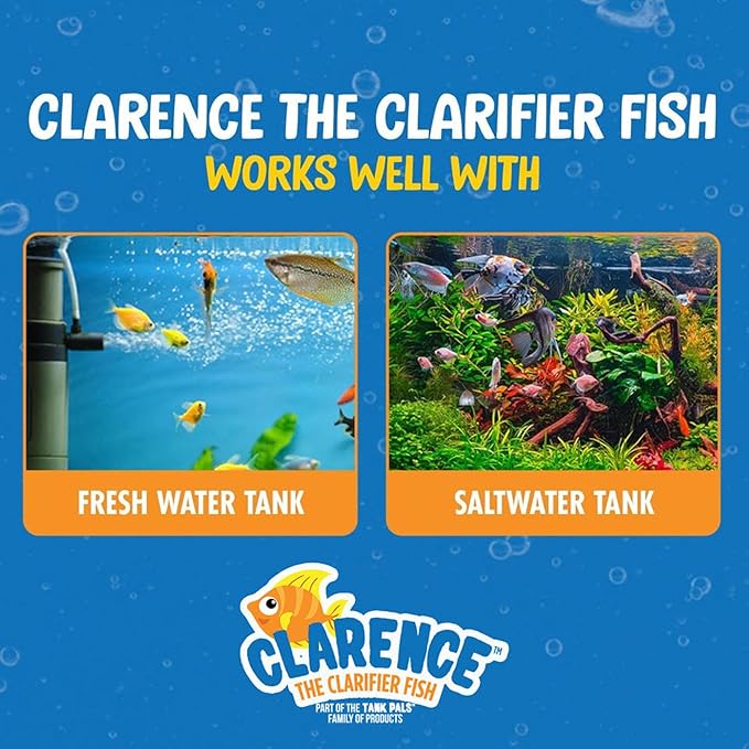Clarence the Clarifier Fish - 2 pk, Purple-Orange - Aquarium Treatment, Clear Cloudy Fresh-Saltwater, Fish Safe, 10gal Tank Maintenance Ea