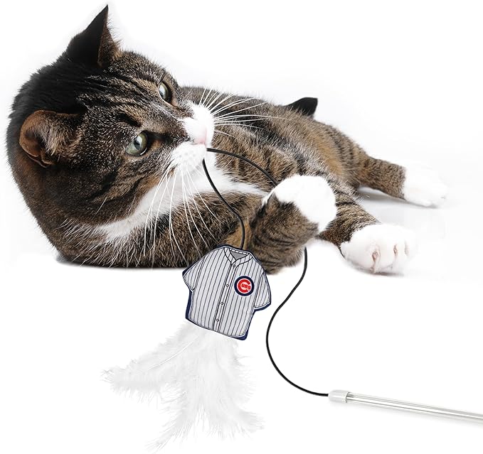 MLB Chicago Cubs Team Jersey Wand with CAT NIP, Cat Toy Jersey Shaped Plush Teaser Toy for Cats & Kittens - Interactive Pet Toy for Play & Exercise