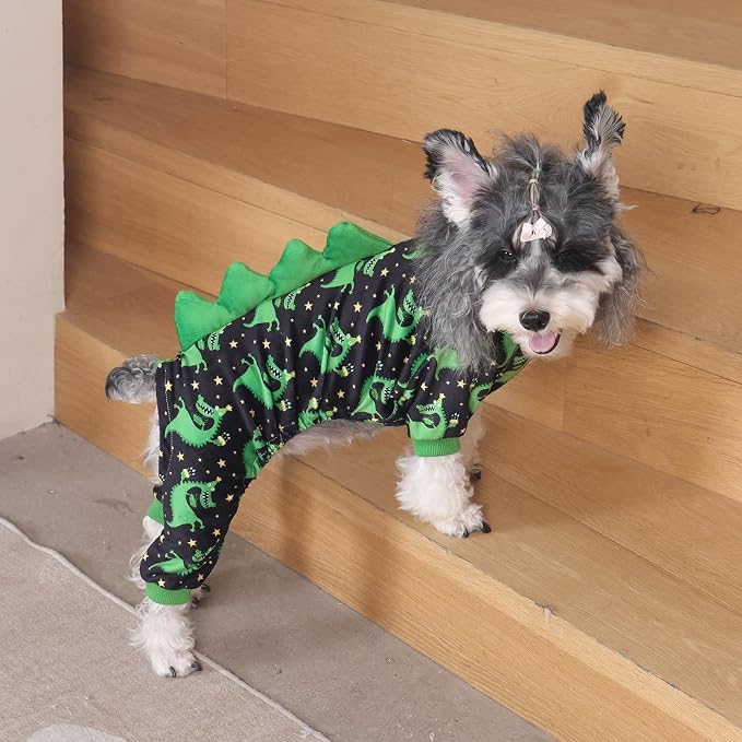 CuteBone Dinosaur Costume Dog Pajamas, Stretchy Spandex Crystal Velvet Sleepwear Coat for Small Dogs, Soft & Warm Pet Outfit Clothes for Cold Weather, Cozy Pullover Design COSP14L