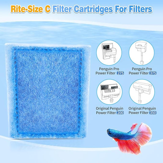 Umlecoa 8/16/32 Pack Rite-Size C Filter Cartridges Compatible with MarineLand Penguin PRO Power Filters 275/375 & Original Penguin Power Filters 200/350 - Rite-Size C Replacement Filter Cartridges