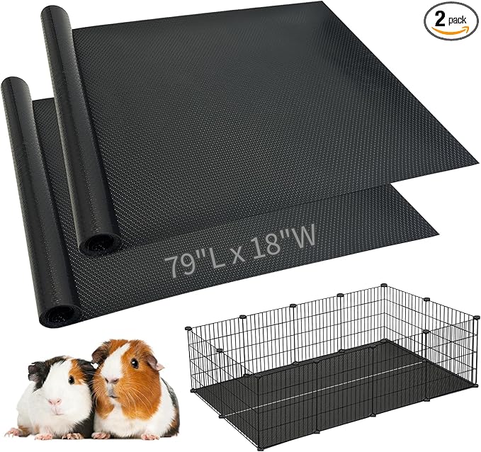 Hamiledyi 2 Packs Guinea Pig Cage Liner Reusable Guinea Pig Bedding Easily Cut to Suit Cage Washable & Anti Slip Guinea Pig Pee Pads for Small Animal Hamster Rat Rabbit Chinchillas-18 x 79", Black