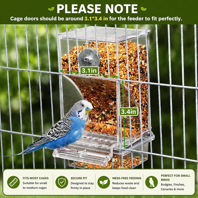 Rypet No Mess Automatic Bird Feeder Transparent Food Container Cage Acrylic Parrot Feeder Accessories for Small Birds Parrot Cockatoo Canary