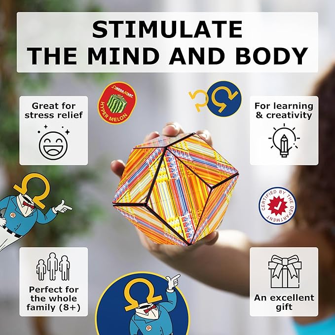 Shashibo Shape Shifting Box - Award-Winning STEM Fidget Toy with Ultra Strong Magnets - Puzzle Cube Transforms Into 100+ Shapes, Perfect Sensory Gift for Kids, Teens, and Adults (Hyper Melon)