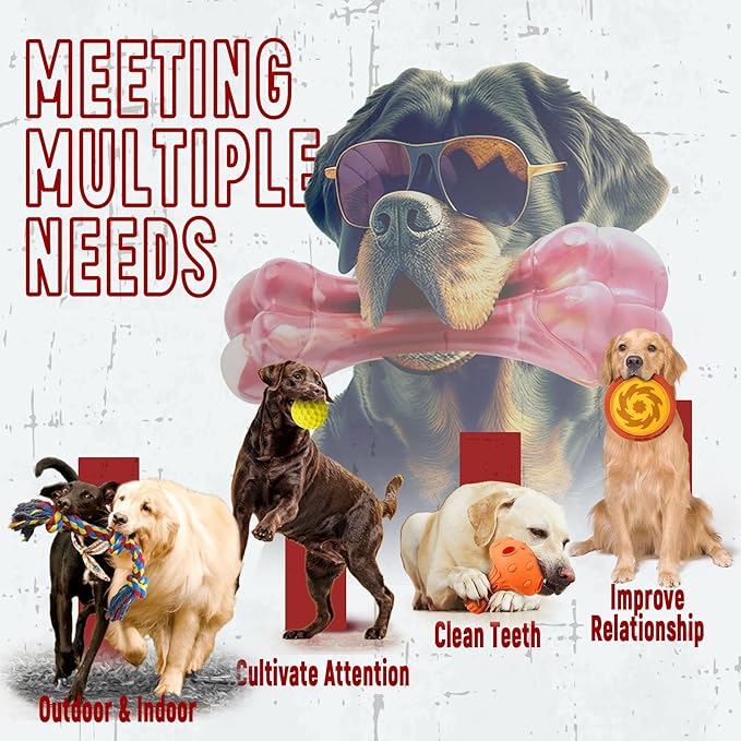 Zeaxuie 12 Pack Long-Lasting Various Dog Chew Toys Pack for Aggressive Chewers,Includes Dog Rope Toy,Squeaky Toys & Indestructible Chew Bone for Medium,Large & X-Large Breeds Dogs (for Tough Chewers)