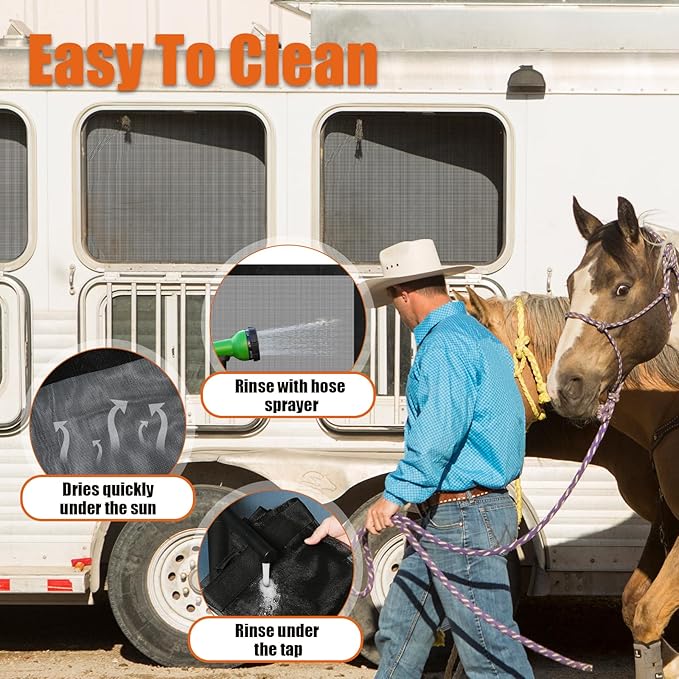 Horse Trailer Window Screen with Hook and Loop, 2 Pack Horse Trailer Accessories to Protect the Horse's Eyes and Ears from Bugs and Debris and Enhances Air Circulation (1) (2 Packs)