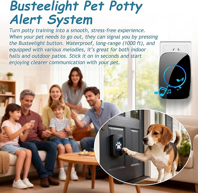 Edge Touch Dog Bell – Blk Long-Range Wireless Dog Door Bell 1000ft with LED, Waterproof Dog Buttons & Dog Clicker for Communication, Durable Bells for Dog Training to Go Outside(2 Chimes & 1 Bell)