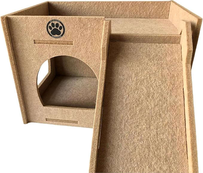 Guinea Pig Felt Hideout & House with Ramp Easy to Assemble Small Animal Sturdy Hut Habitats Decor for Piggies Chinchilla Rat Playing Hiding (Camel)