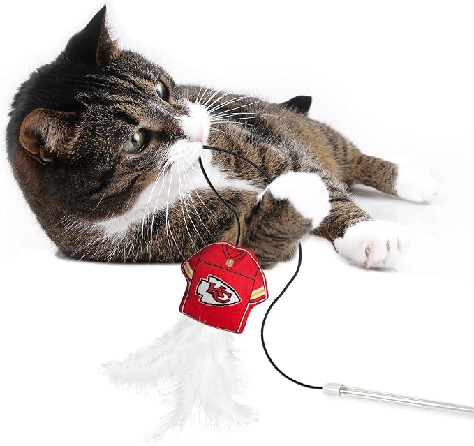 NFL Kansas City Chiefs Team Jersey Wand with CAT NIP, Cat Toy Jersey Shaped Plush Teaser Toy for Cats & Kittens - Interactive Pet Toy for Play & Exercise