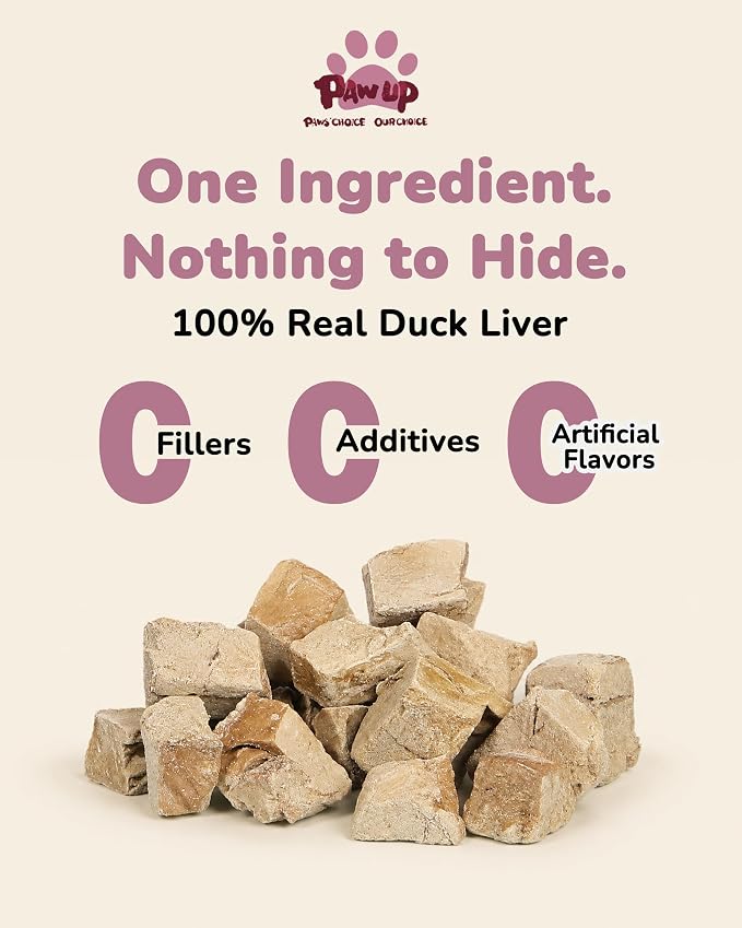PAWUP Freeze Dried Duck Liver Cat Treats, Dog Liver Treats, High Protein Snack for Dogs, Cats, Healthy Single Ingredient, Rawhide Free, Grain Free, 4.6 oz