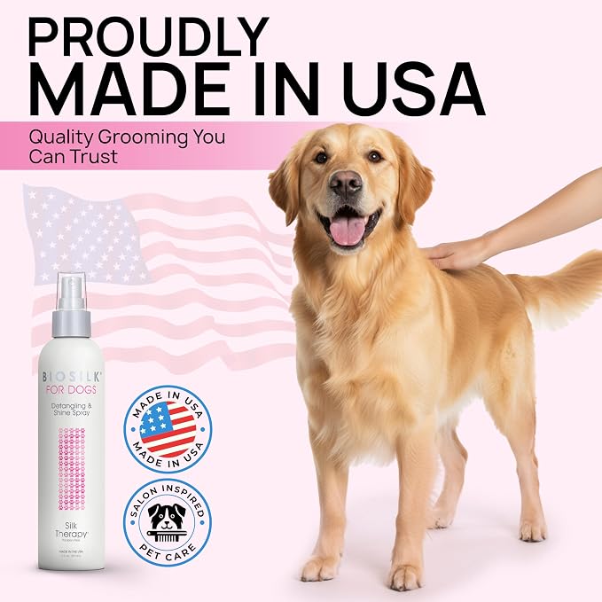 BioSilk for Dogs Silk Therapy Detangling and Shine Protecting Spray, pH Balanced Leave-in Mist with Silk and Vitamins for Dematting, Paraben-Free, All Coats and Breeds, 8 Fl Oz - 2 Pack